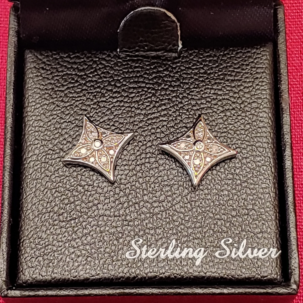 NWT Beautiful Sterling Silv Diamind stud earrings